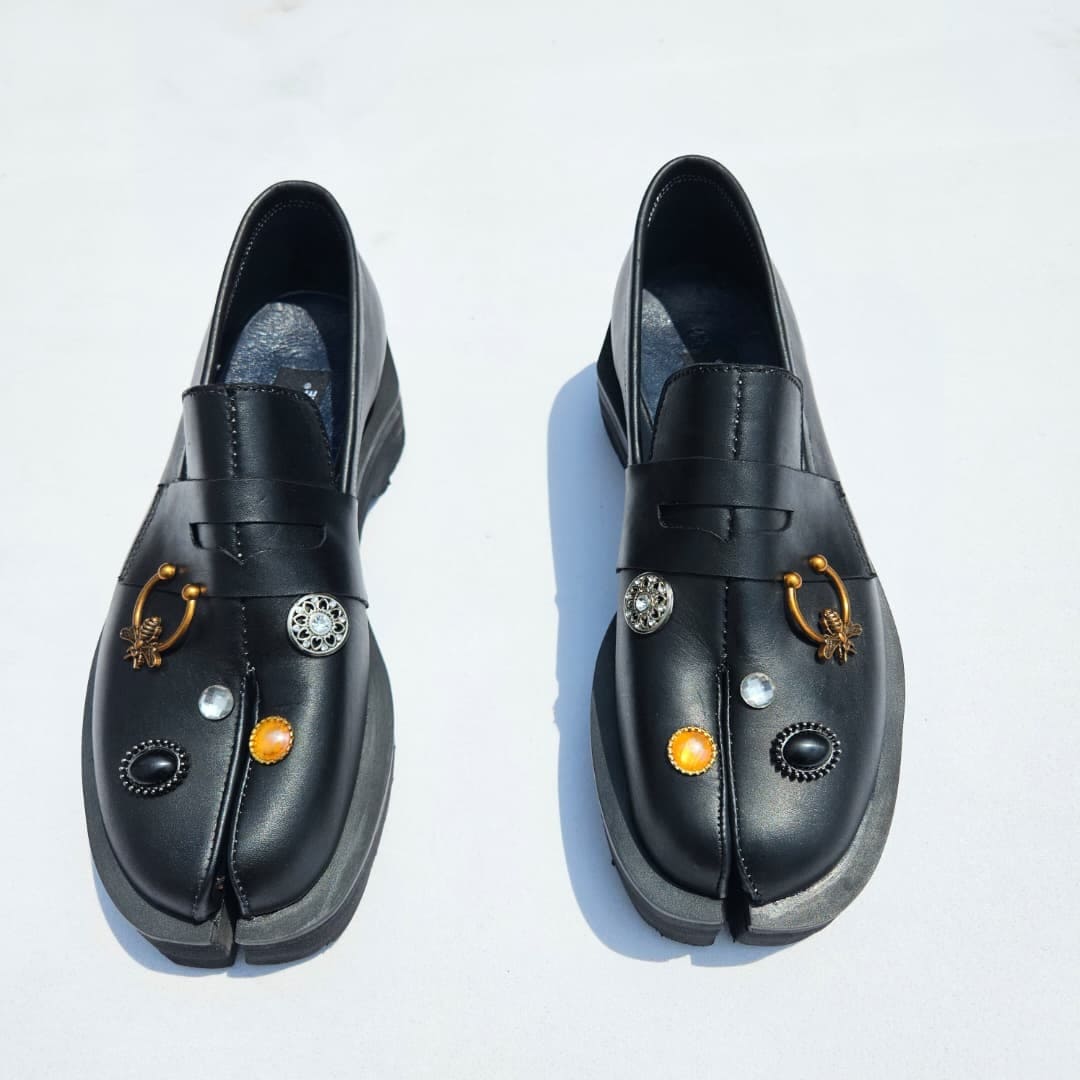 Black Embellished Tabi Penny Loafers