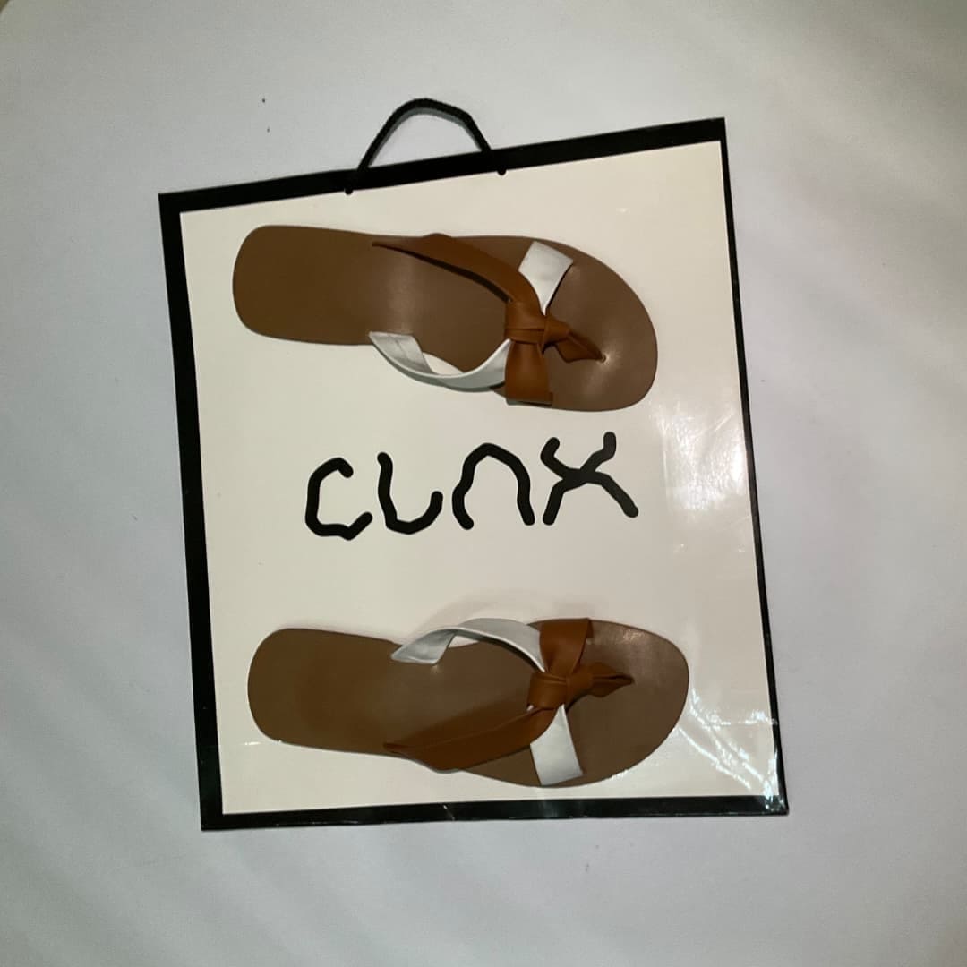Brown & White Knotted Thong Sandals