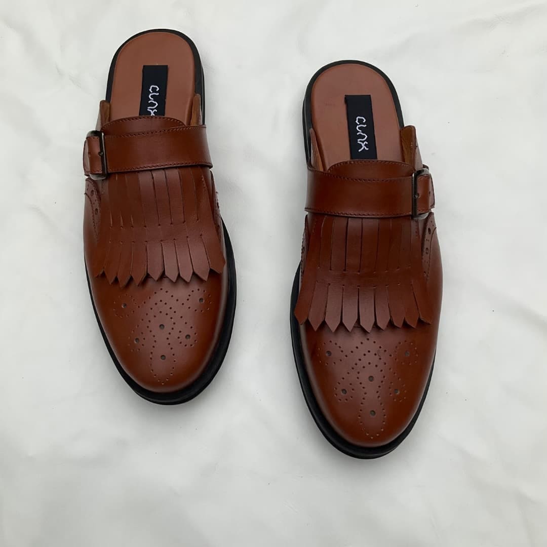 Chestnut Kiltie Fringe Brogue Mules