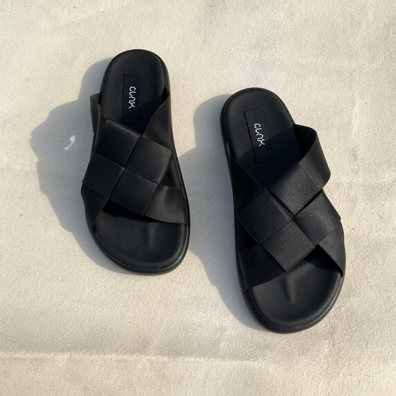 Black Woven Strap Slides