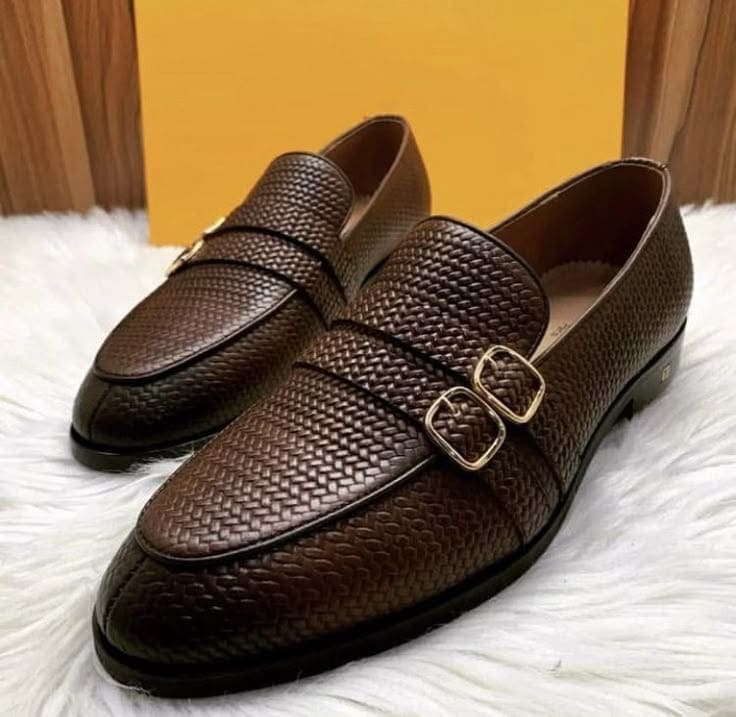 Espresso Woven Double Monk Loafers