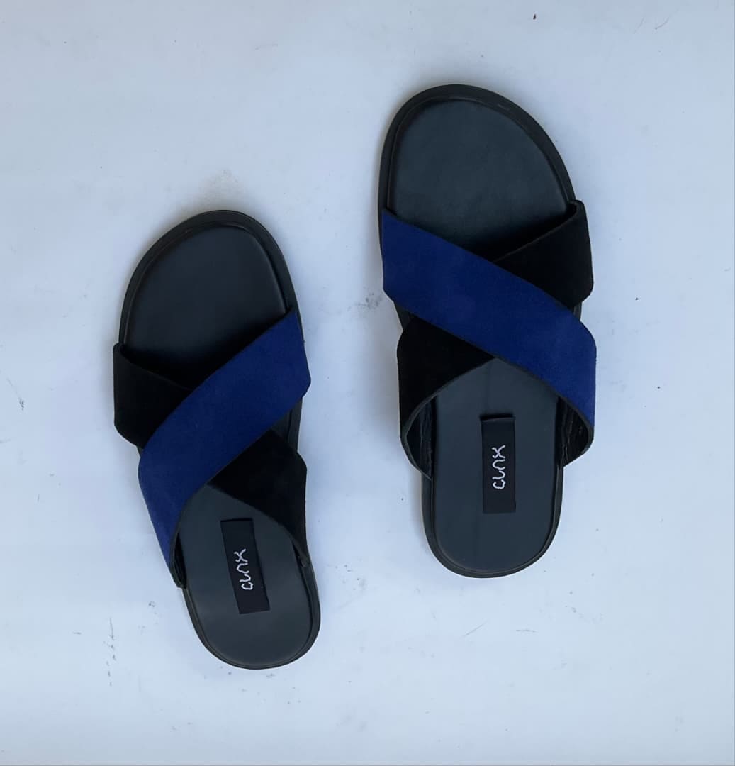 Black & Blue Criss-Cross Slides