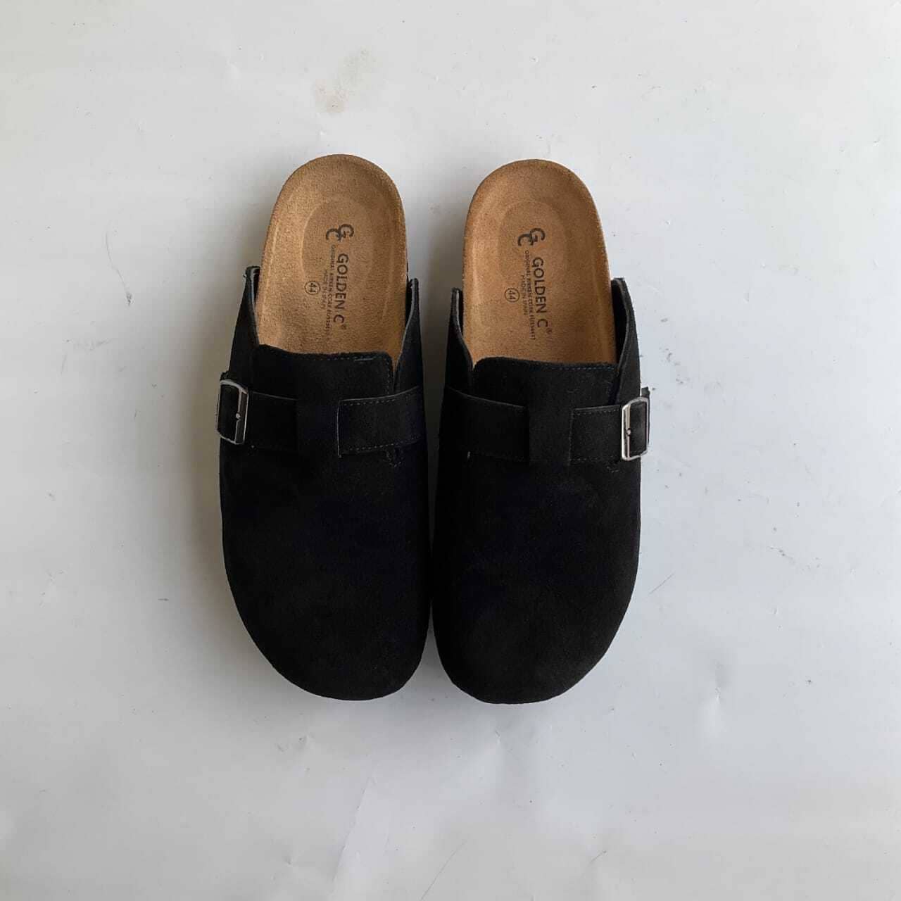 Black Suede Cork-Footbed Clogs