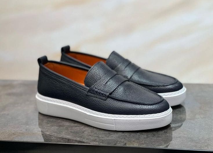 Black Pebbled Leather Sneaker Loafers