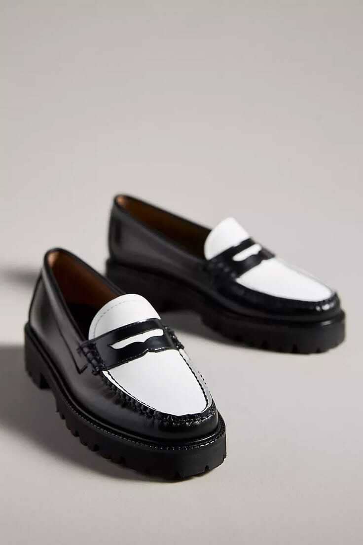 Black & White Lug-Sole Spectator Loafers