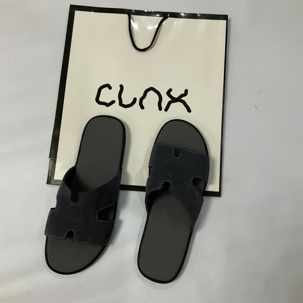 Navy Suede Cutout Slides