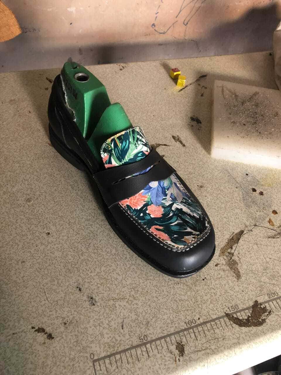 Black Floral Tapestry Penny Loafers