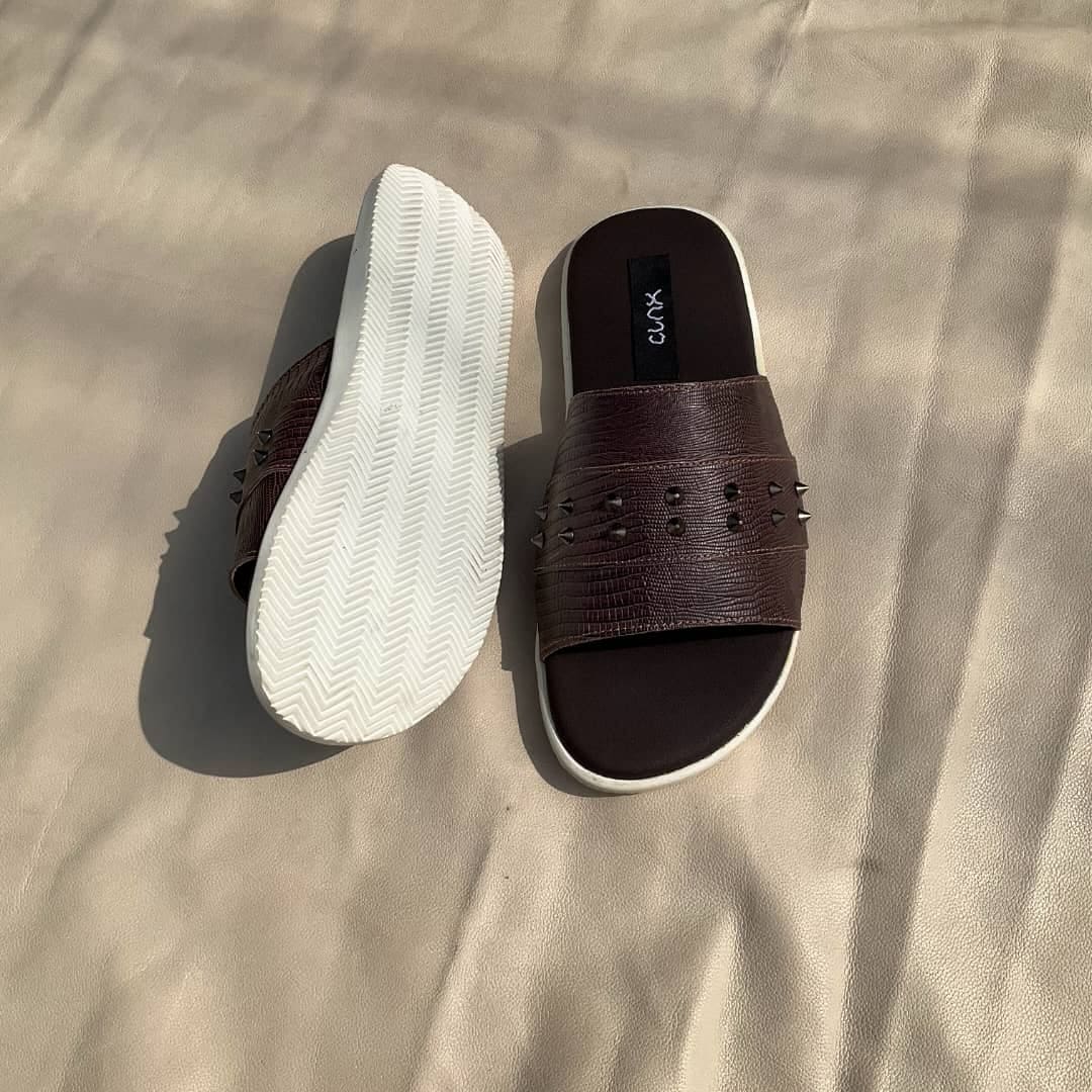 Brown Studded Textured Slides