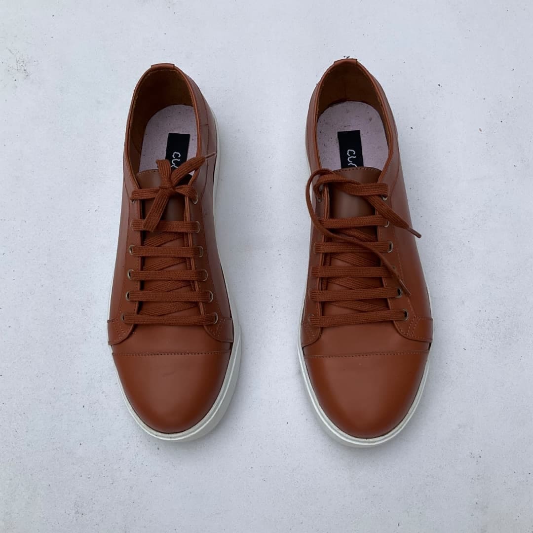 Cognac Leather Low-Top Sneakers